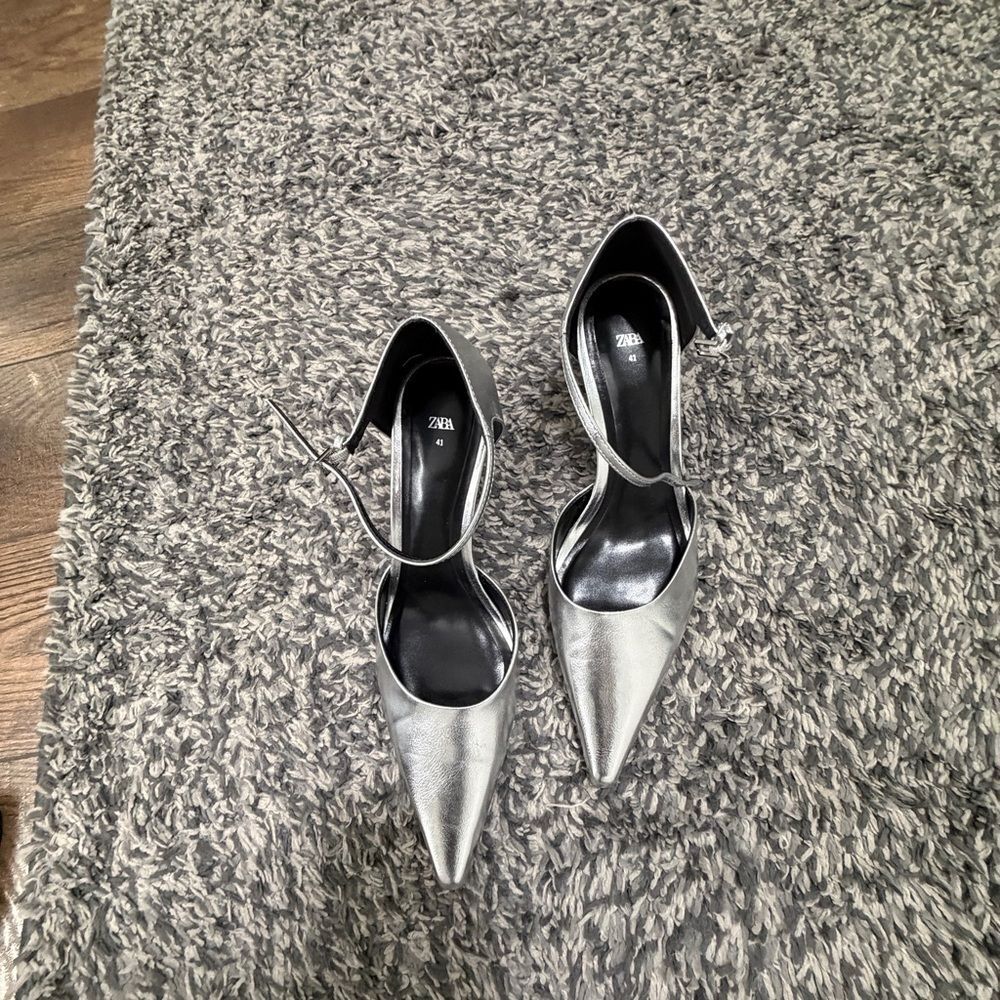 Zara Silver Women's Ankle Strap Heels Size 41/10 - Picture 2 of 9